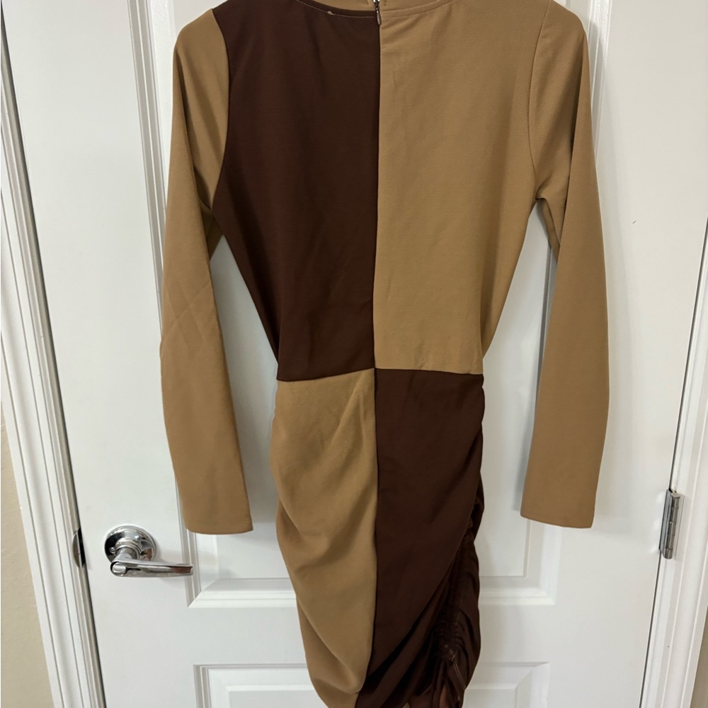 HYFVE Tan and Brown Asymmetrical Bodycon Dress
